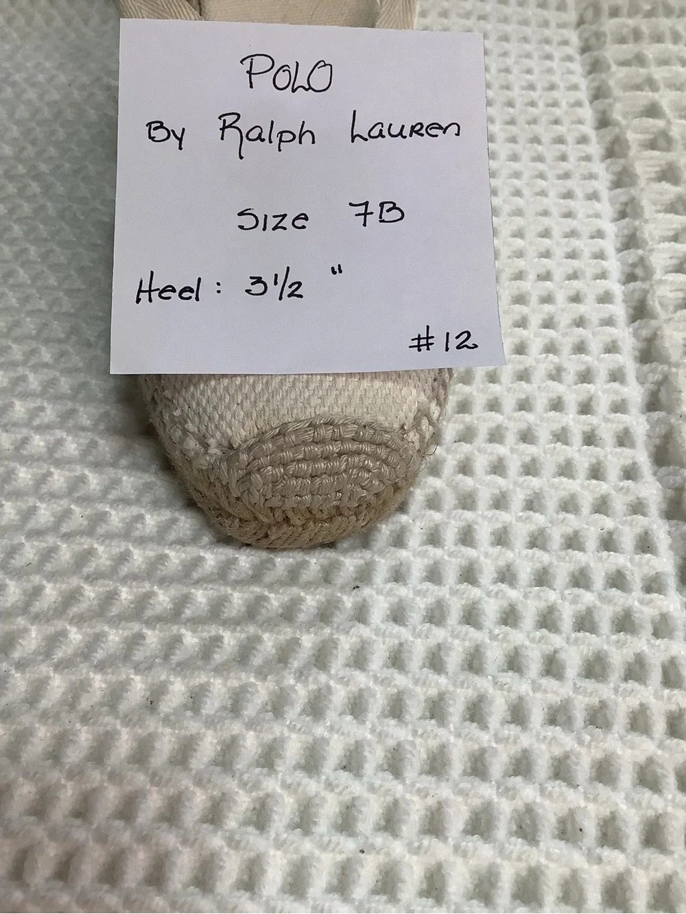 Polo Ralph Lauren Canvas Lace Up Espadrille Wedge Sandals Womens Size 7B Ivory